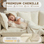 113" Modular Sectional Sofa, L Shaped Cloud Couch with Ottoman | Comfy Chenille Deep Seat Sofa with Throw Pillows, 4 Seat Modern Couches for Living Room Bedroom Apartment, Beige, 113" L