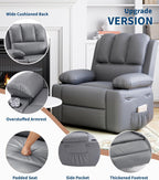 GarveeHome Leather Recliner Chair - Heat and Massage, Swivel Rocker Manual Recliner for Adults, Reclining Sofa Rocking Chair with Side Pocket, Cup Holders for Living Room