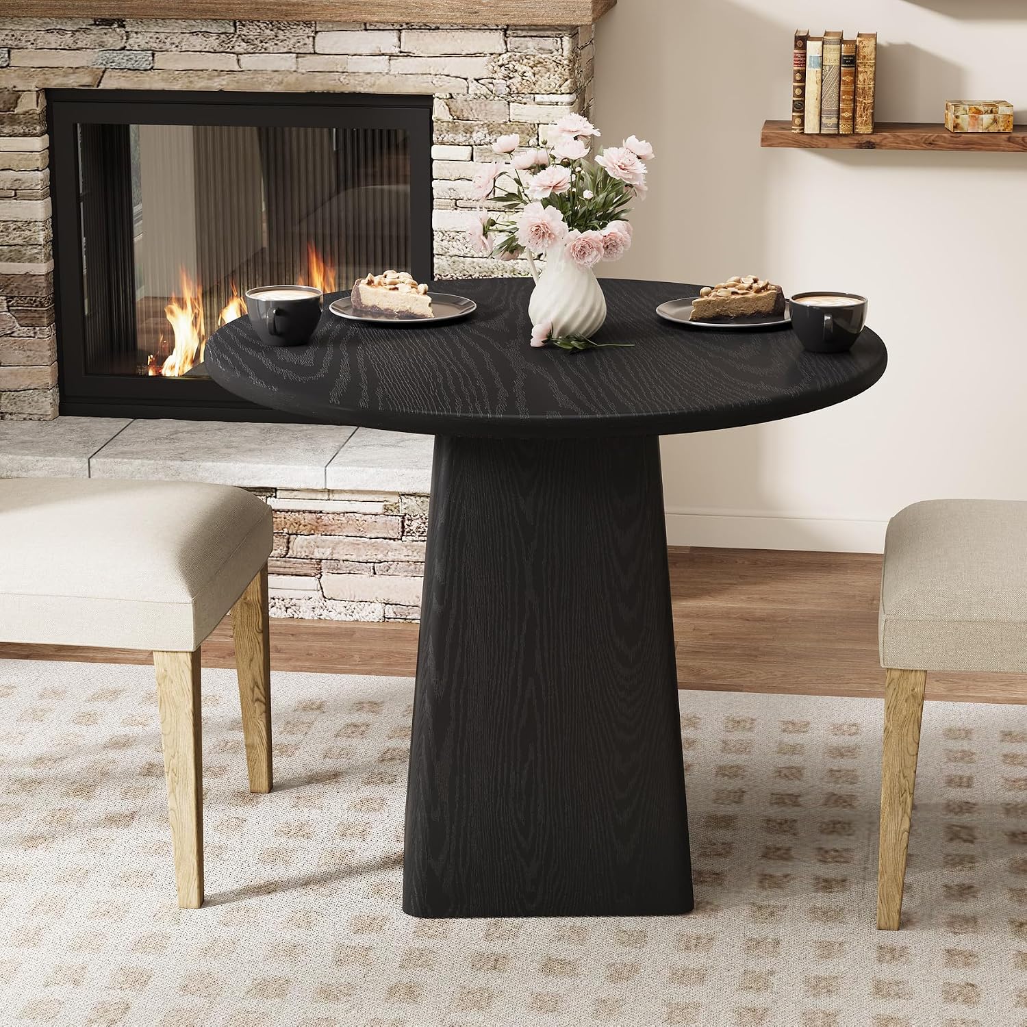 Tribesigns 31.5-Inch Round Dining Room Table for 2-4, Farmhouse Small Kitchen Dinner Table with Square Base for Dining Room Living Room, Black