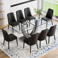 71" Glass Dining Table Set for 8, 9 Piece Dining Room Table Set with Upholstered Chairs, Kitchen Table Set for 8 for Home, Apartment, or Villa