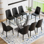71" Glass Dining Table Set for 8, 9 Piece Dining Room Table Set with Upholstered Chairs, Kitchen Table Set for 8 for Home, Apartment, or Villa