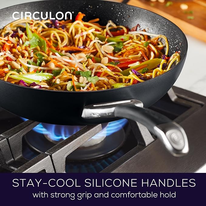 Circulon 82687 Espree Hard Anodized Nonstick Deep Frying Pan / Fry Pan / Skillet with Lid and Helper Handle - 12 Inch, Black