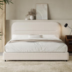 HOMBCK Queen Size Cloud Bed Frame, Cream Plush Boucle Upholstered Platform Bed, Adjustable Padded Headboard, Solid Wood Slat Support, Rounded Corners, Low‑Profile Design, No Box Spring Needed