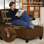 EASE MOOSE 100" Faux Leather L-Shaped Sofa Couch for Living Room, DeepBrown | Movable Ottoman, Removable Cover, Waterproof & Scratch-Resistant, Easy Clean, Easy Assembly, Ideal for Small Spaces