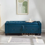 48" Storage Ottoman Bench, Upholstered Tufted Faux Leather End of Bed Bench with Flip Top Storage, Large Bedroom Bench for End of Bed, Entryway Shoe Bench, Living Room Ottoman, PU (Navy Blue)