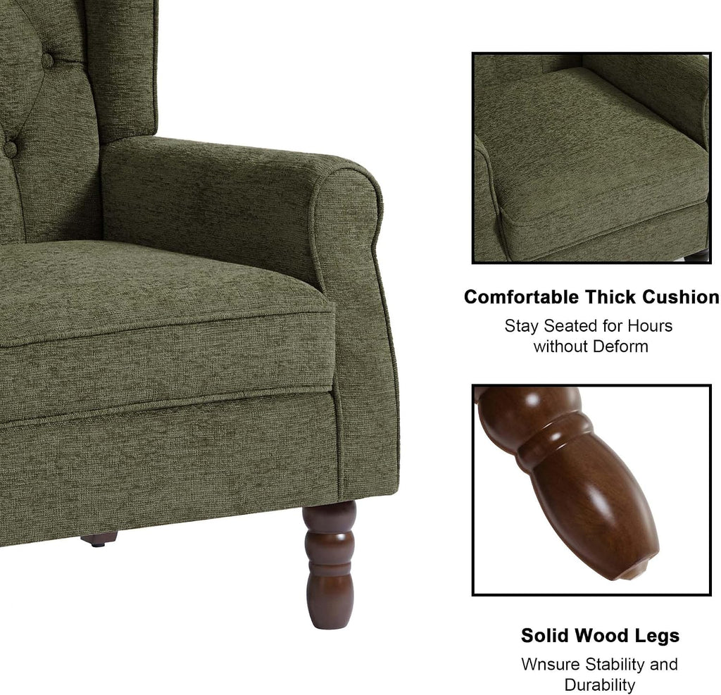 Accent Chair, Upholstered Armchair with Button Tufted High Back & Solid Wood Legs, Comfy Wingback Reading Single Sofa Chair for Small Spaces, Living Room, Bedroom