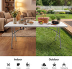 6ft Folding Table, Portable Heavy Duty Plastic Table for Party, White | Fold-in-half Design with Carry Handle,Easy Setup,Compact Storage. Supports 330 lbs for Indoor & Outdoor use,Camping, Picnic