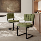 Mid-Century Modern Dining Chairs Set of 2 with Metal Legs, Green | Upholstered Chenille Cantilever Dining Chairs with Ergonomic Backrests, Armless Design, Padded Seats for Dining Room