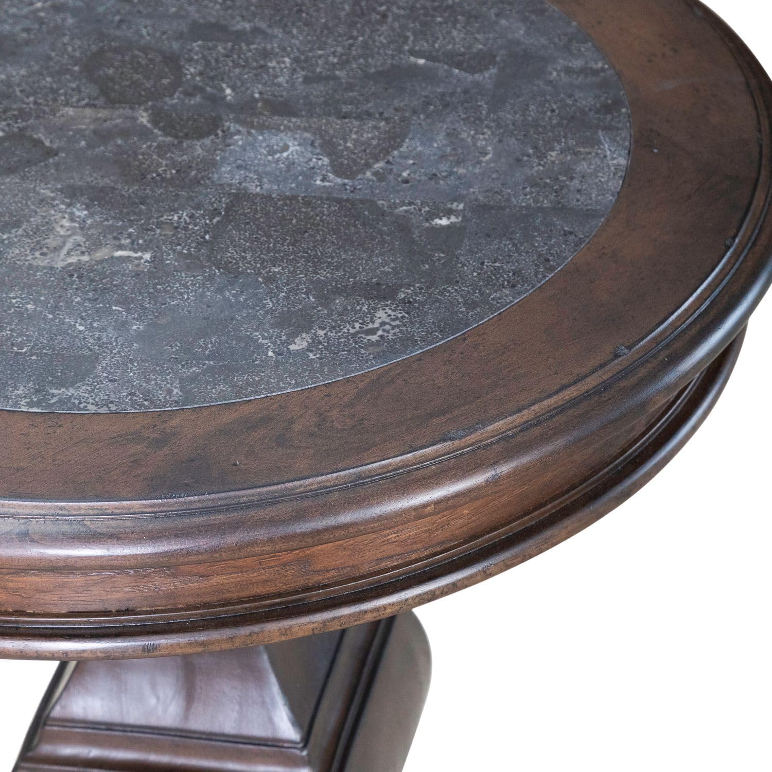 Liberty Furniture Provence Park Round End Table with Blue Stone Top for Living Room - Chateau Brown