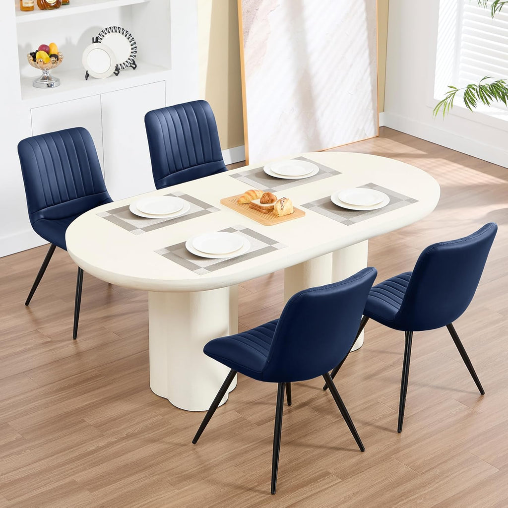 Dining Chairs Set of 2, Modern Dining Chairs with Thick Cushions, Faux Leather Upholstered Kitchen Dining Room Chairs with Metal Legs for Dining Living Room (Navy Blue)
