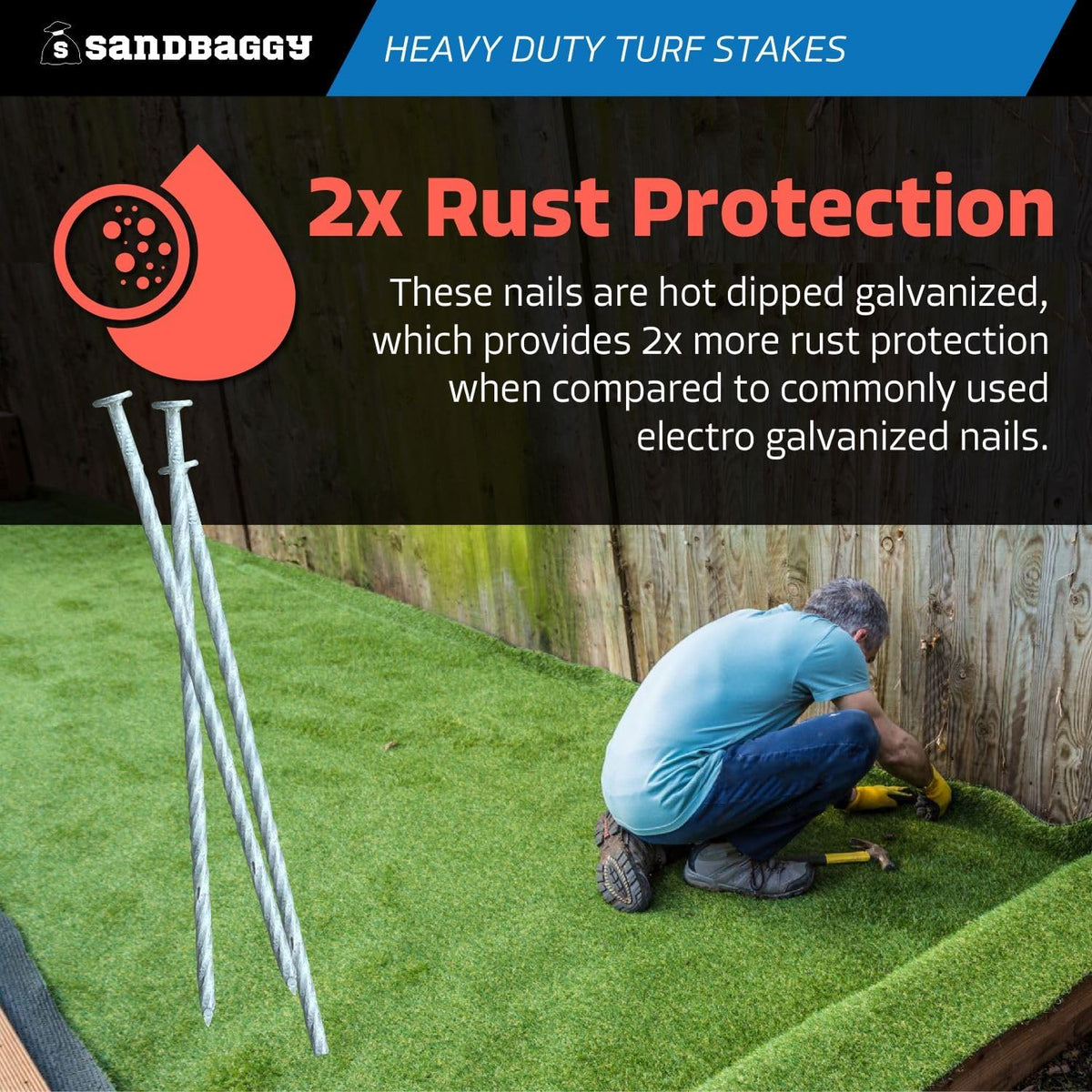Sandbaggy 8" Heavy Duty Galvanized Artificial Turf Stakes - Spiral Landscape Nails - Ground Spikes/Pins - Synthetic Grass, Lawn, Edging, Weed Barrier Fabric, Garden (8 inch - Heavy Duty, 600, Count)