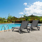 Domi Aluminum Pool Lounge Chair Outdoor Set of 2 Chaise Lounge Outdoor | Grey, Wheels, Adjustable, Textilene, All Weather, Poolside, Backyard, Patio, Deck, Outside