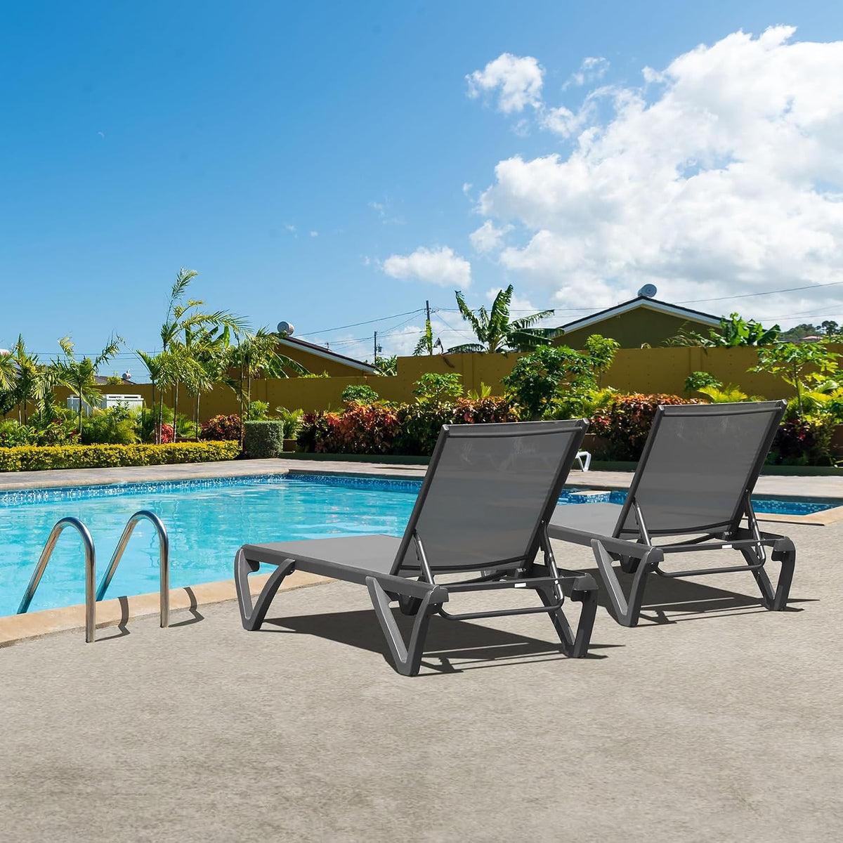 Domi Aluminum Pool Lounge Chair Outdoor Set of 2 Chaise Lounge Outdoor | Grey, Wheels, Adjustable, Textilene, All Weather, Poolside, Backyard, Patio, Deck, Outside