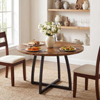 CHOEZON 47.2-Inch Round Dining Table for 4, Kitchen Dining Room Circle Dinner Pedestal Table, Farmhouse Kitchen Table with Retro Brown Tabletop, Curved Black Metal Legs, Easy Assembly TCZ13BFC1