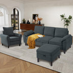 79" Convertible Sectional Sofa Set, Modern Linen Small L Shaped Couch with Reversible Ottoman and Accent Chair, 3-Seat Sofa Couches for Living Room, Office, Apartment, Dark Grey