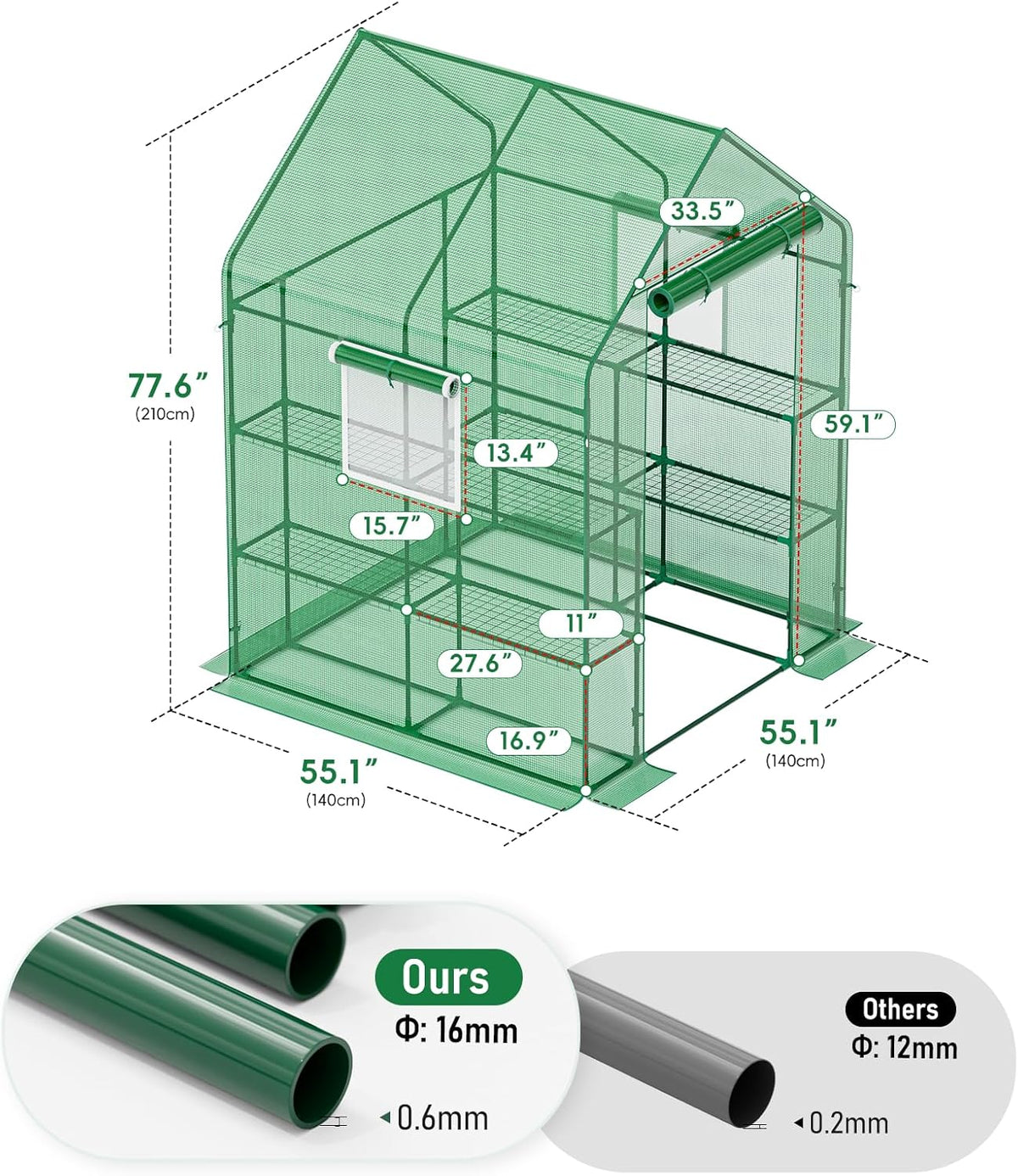 SPECILITE 56×56×78Inch Walk-in Greenhouse, Heavy Duty Small Plant House with Thicken PE Cover and Steel Frame, for Garden, Outdoors, Indoors, Green
