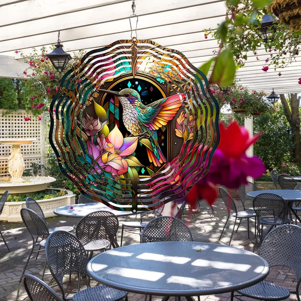 Hummingbird Wind Spinner,3D Hummingbird Spinners Gorgeous Outdoor Garden Decoration 10Inch 3D Steel Wind Spinner Outdoor Easy to Use Wind Sculptures Ideal Gift