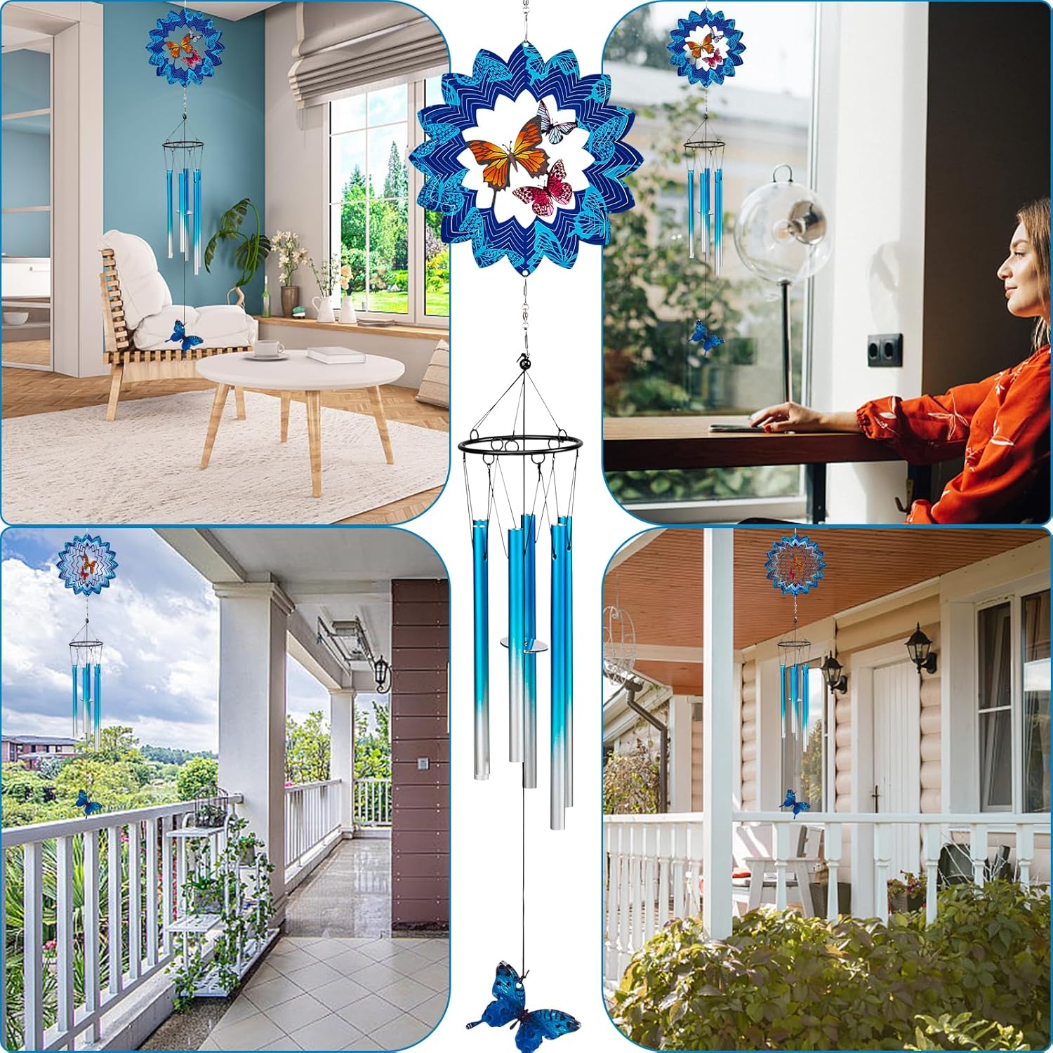 TUOKING Wind Chimes for Outside 3D Butterfly Wind Spinner Windchimes Outdoor Yard Hanging Decor for Garden Patio, Unique Gift for Mom,Women,Chimes Lovers