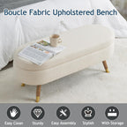 IAFIKE Oval Storage Bench 43.5" Ottoman Bench Upholstered Boucle Fabric Footrest Bench with Golden Metal Legs End of Bed for Bedroom, Living Room, Entryway,Bed Side (Beige)