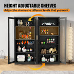 Glass Display Cabinet, 71" Tall Metal Curio Cabinet with Glass Doors, Black Display Case, Storage Cabinets with 4 Adjustable Shelves, Locking Storage Cases for Hallway, Kitchen, Living Room