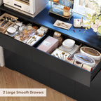 FINETONES 71" Tall Pantry Cabinet with LED Lights and Charging Station, 47.2" Wide Kitchen Pantry Storage Cabinet Kitchen Hutch with Microwave Stand, Tall Storage Cabinet for Living Room, Black