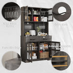Kitchen Pantry Storage Cabinet, Modern Pantry with Power Outlet, Food Pantry Cabinet with Wine Glass Holder, Kitchen Hutch Cabinet with Microwave Stand, Kitchen Cabinet with Shelves for Dinning Room