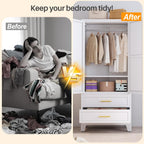 RIETERN Metal Armoire Wardrobe Closet, 71" Tall Bedroom Closet with Mirror | 2 Drawers, Adjustable Shelves, and Hanging Rod, Steel clothes closets and Storage, for Bedroom White