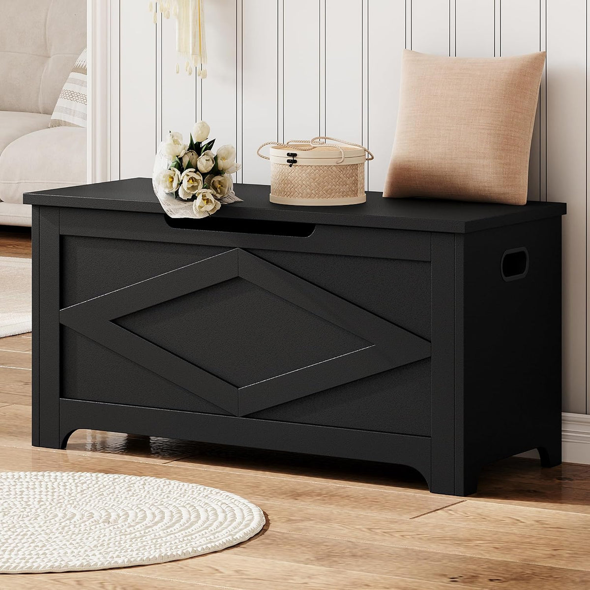 GAOMON Storage Chest, Wooden Storage Bench, Modern Style Lift-Top Shoes Bench with Safety Hinge for Entryway, Bedroom, Living Room, Supports 300 Lb and Easy Assembly