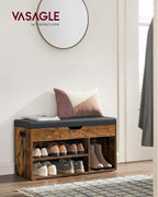 VASAGLE Storage Bench with Cushion, Shoe Bench,11.8 x 31.5 x 17.3 Inches | Padded Seat, Hidden Storage, Hold up to300 lb, Entryway, Rustic Brown and Ink Black, CUSTOS Collection ULHS30BX