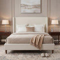 54" Extra-Tall Headboard Bed Frame - Heavy Duty Wingback Upholstered Platform Bed in Premium Chenille, Supports 1000lbs, No Box Spring Needed, Solid Wood Feet (Textured Ivory Canvas, King)
