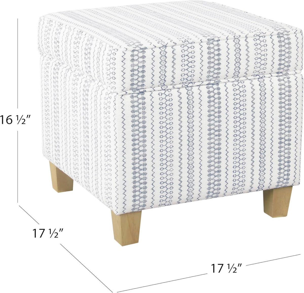 HomePop Home Decor | K7342-F2359 |Classic Square Storage Ottoman with Lift Off Lid | Ottoman with Storage for Living Room & Bedroom, Blue Stripe Large