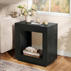 LITTLE TREE End Table with Storage, Wooden Square Side Table, Industrial Sofa Side Tables for Living Room, 2-Tier Bedside Table Nightstand for Bedroom, Chair Side Table for Small Spaces, Black