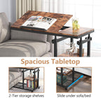Tribesigns Height Adjustable C Table with Wheels, Mobile Couch Snack Side Table with Tiltable Drawing Board, Sofa Bedside Laptop Stand C Shaped TV Tray with Storage Shelves (Brown)