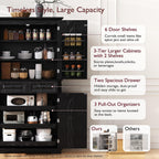 71" Tall Kitchen Pantry Cabinet, Freestanding Storage Cabinet with 3 Pull-Out Cabinet Organizers 6 Door Storage Shelves 2 Drawers, Farmhouse Embossed Texture Cupboard for Kitchen, Black