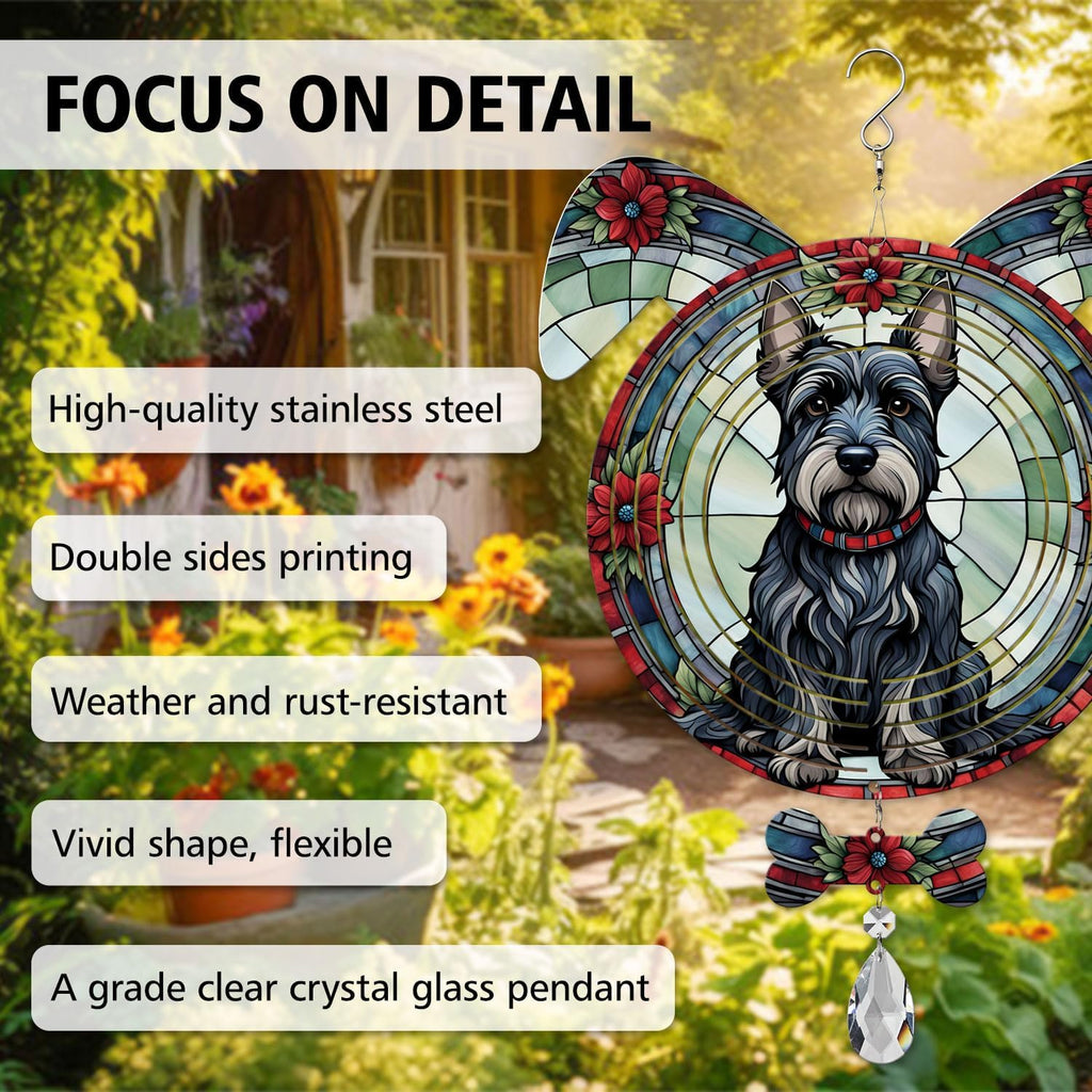Scottish Terrier Dog Ears Wind Spinner, Scottish Terrier Wind Spinner Hanging for Yard and Garden V02