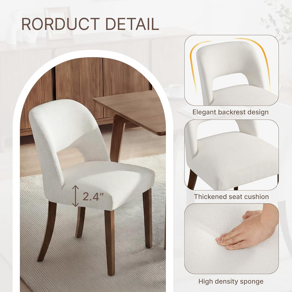 KISLOT Upholstered Dining Chairs Set of 2, Modern Armless Kitchen Chairs with Solid Wood Legs, Boucle Fabric, Sturdy Spring Structure, Comfortable Padded Dining Room Chairs, Cream