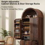 Polibi 72" Tall Arched Kitchen Pantry Cabinet with 2 Drawers & 8 Adjustable Door Shelves, Mid-Century Modern Fluted Storage Cabinet,Wooden Food Cupboard Organizer Buffet Hutch, Walnut