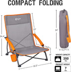 Portal Beach Chairs for Adults Camping Low Lightweight Portable Chair with Cup Holder Mesh Back Carry Bag for Outdoor Sand Lawn Travel Picnic Festival Concert