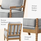 Madison Park Donohue Midcentury Modern Accent Chairs Padded Solid Wood Armrest and Frame Oakwood Finish, Upholstered Seat, Bedroom, Family or Living Room, 25.5" W x 32" D x 35.75" H, Light Blue
