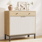 Mericonia Farmhouse Buffet Sideboard Cabinet with Storage, Fluted Coffee Bar with Doors and Adjustable Shelves, Modern Wood Cabinet for Kitchen, Livingroom (Fluted 2 Door, Oak & White)