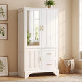 LIKIMIO Armoire Wardrobe with Mirror, 3-Door Hanging Rod & Drawers | 3-door armoire with mirror. Hanging rod, 2 drawers, 4 hooks. P2 MDF, anti-tip.