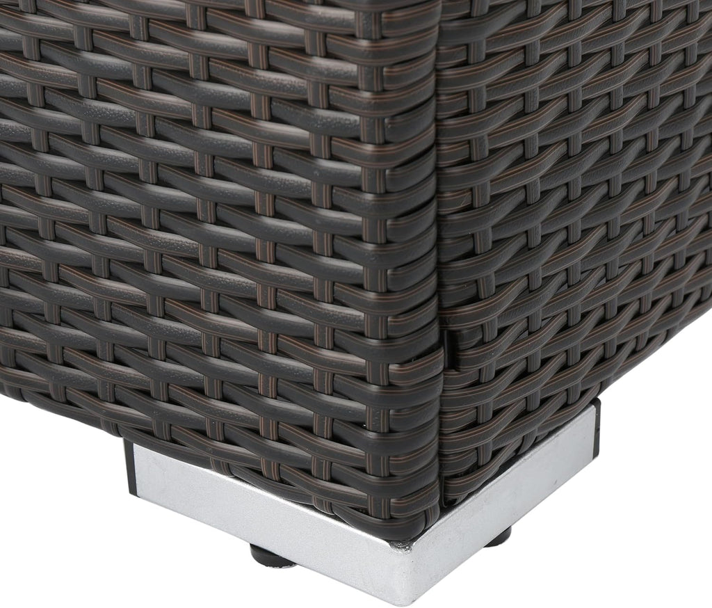 roomfitters Outdoor Wicker Ottoman with Cushion for Stylish Patio Furniture, Versatile Garden Footrest or Extra Seating, Comfortable and Durable, Beige