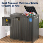 EAST OAK 62 Gallon Outdoor Trash Can | Waterproof Resin Garbage Can with Recycle and Garbage Labels | Secure Bag Lip Lock and Drip Tray | Outside Trash Bin for Patio | Kitchen, Backyard or Deck | Gray