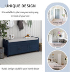 Storage Bench with 3 Shutter-Shaped Doors, Wood Shoe Bench with Removable Cushion and Hidden Storage Space for Entryway, Living Room, Hallway 43.5" L*16" W*18" H Antique Navy