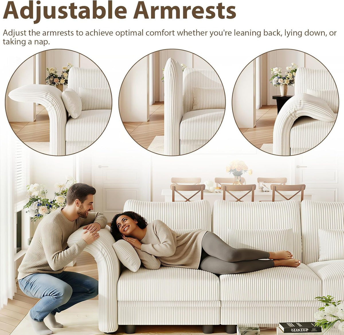LLappuil 10 Seater Sectional Sofa with Storage, Large U Shaped Modular Sectional Couches for Living Room with Adjustable Arms Backs, Plush Supportive Cushions, 10 Seater, Beige Corduroy | Tool Free Assembly
