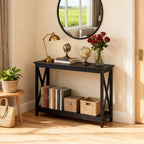 ZENY Console Table, Entryway Table, Narrow Sofa Table with 2-Tier Shelves, Entrance Table for Living Room, Entryway, Hallway, Foyer (Black, 11.8" D x 47" W x 31.7" H)