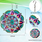 Goolyrusim Wind Spinner Mandala Jasmine, 12Inch Laser Cut Stainless Steel Wind Spinners, 3D Hanging Wind Sculptures for Yard and Garden Decoration Outdoor Decor Ornament, Mandala Gifts for Women Men