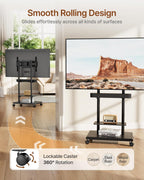 Rolling TV Stand with Soundbar Mount for 37-75inch TVs up to 154lbs | Swivel&Tilt Mobile TV Stand with Large Storage,Height Adjustable,Steel Base,Max VESA 600x400mm,Sturdiness,Easy Assembly,Black