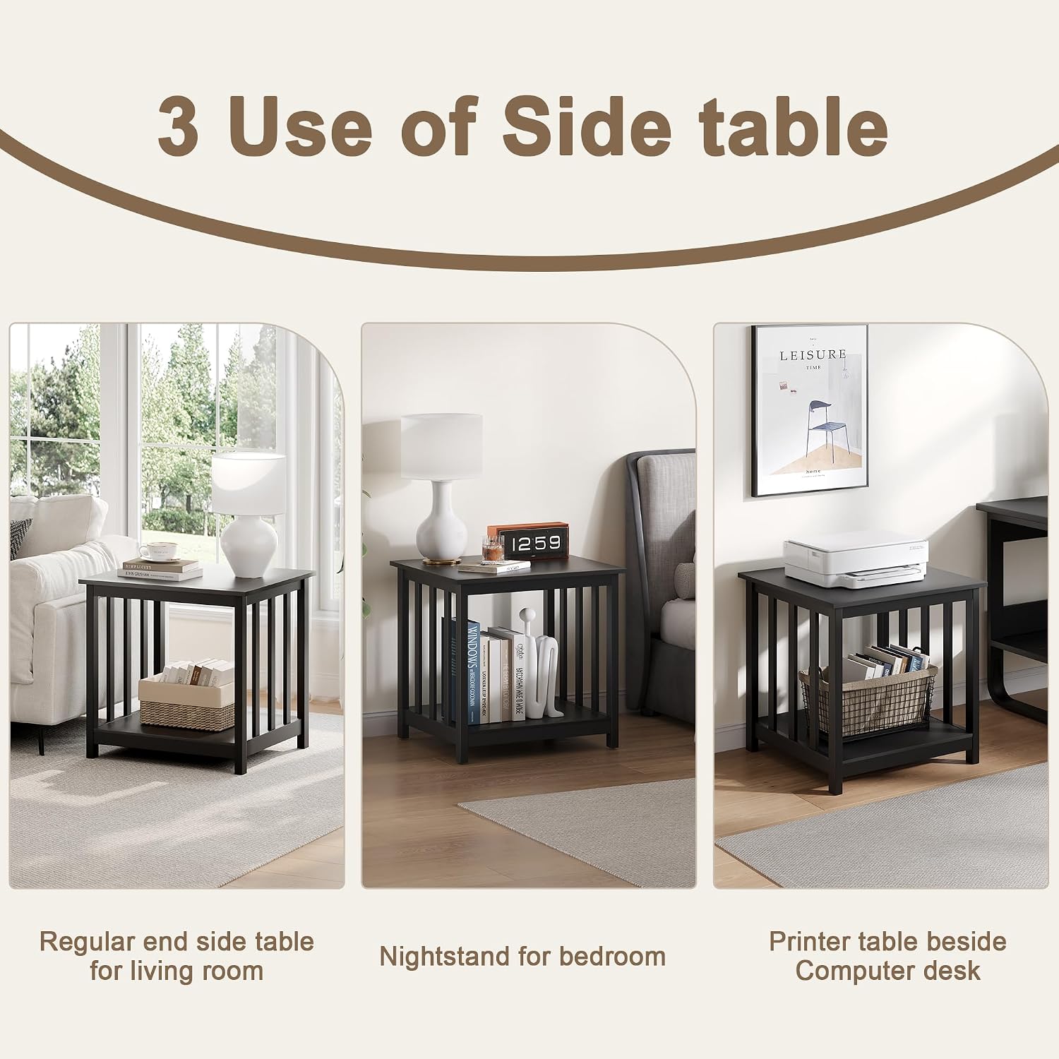 Treocho Large End Tables Living Room Set of 2 with Storage Shelf