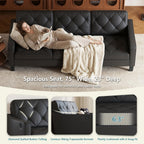 83" Black Faux Leather 3 Seater Couch, Mid Century Tufted Sofa Living Room | STHOUYN Office Couch, Tufted Design, High Resilience Foam, 700 lb Capacity, Easy Assembly, Waiting Room Area, Small Couches